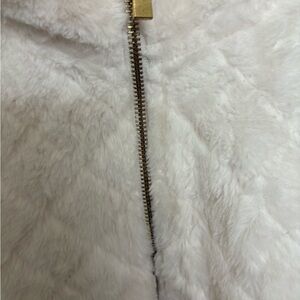 Cozy White Faux Fur Jacket with Gold Zipper